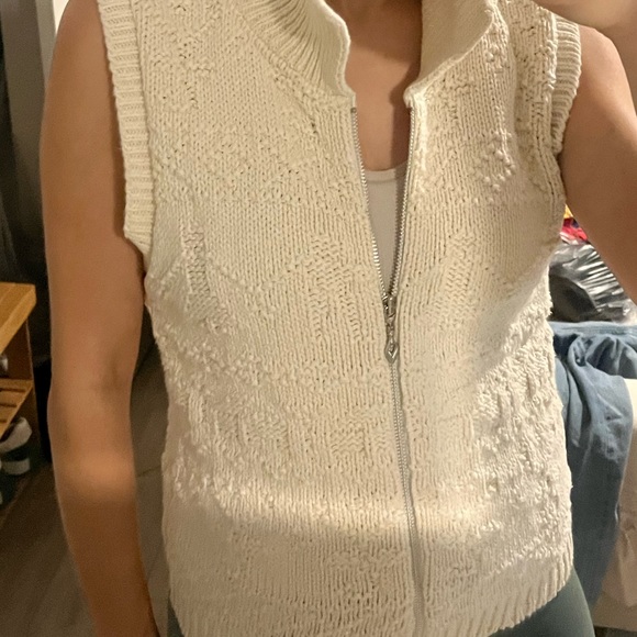 Vintage Cotton Knit Holiday Sweater Vest Cream SMALL Zip Up Christmas - Picture 3 of 10